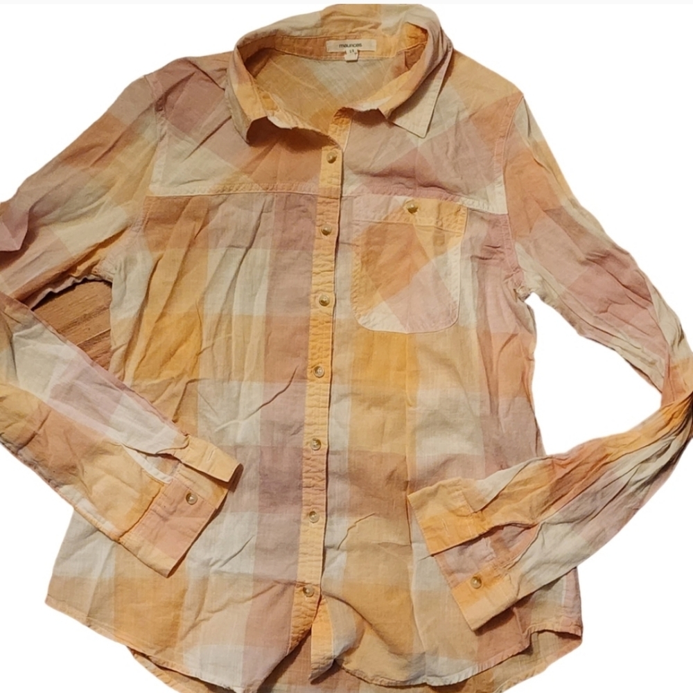 🍑🌸 Maurices · Peach & Pink Button-Up · Size S
